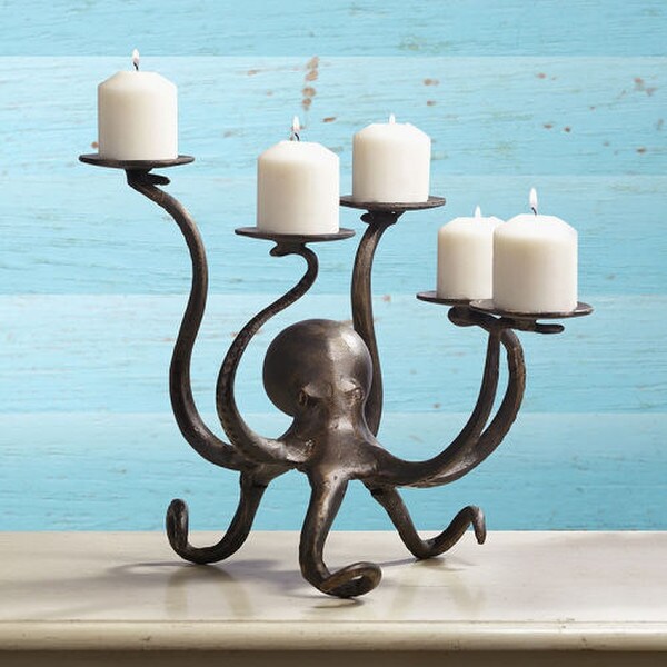 Octopus Pillar Candelabra Sculpture Candle Five tentacles Statuary